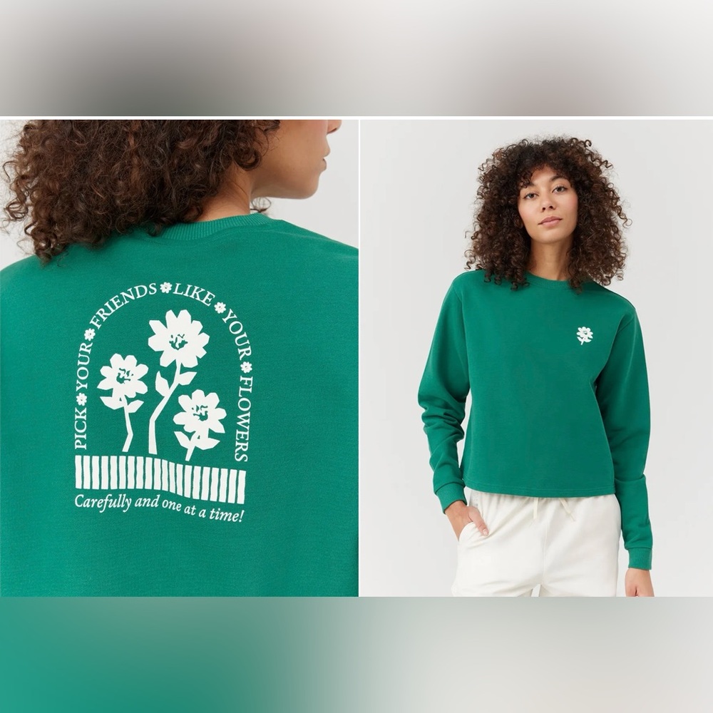 Outdoor Voices Picking Flowers Graphic Cotton Terry Cropped Sweatshirt sz M